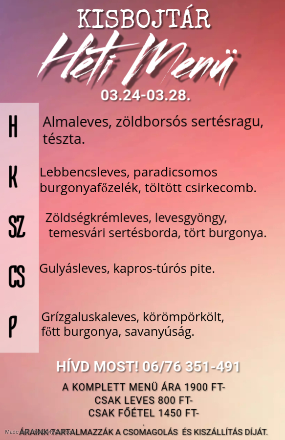 Napi menü 03.24 - 03.28.