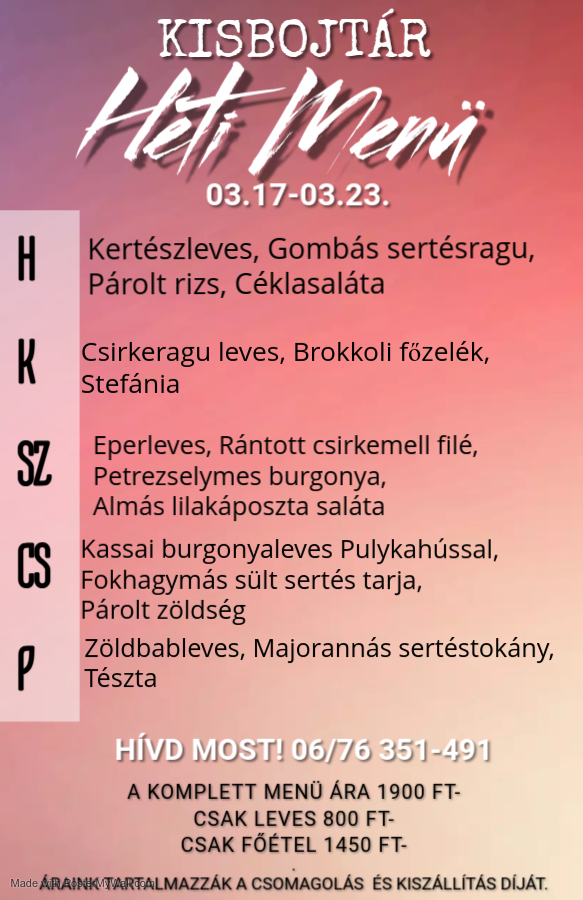 Napi menü 03.17 - 03.21.