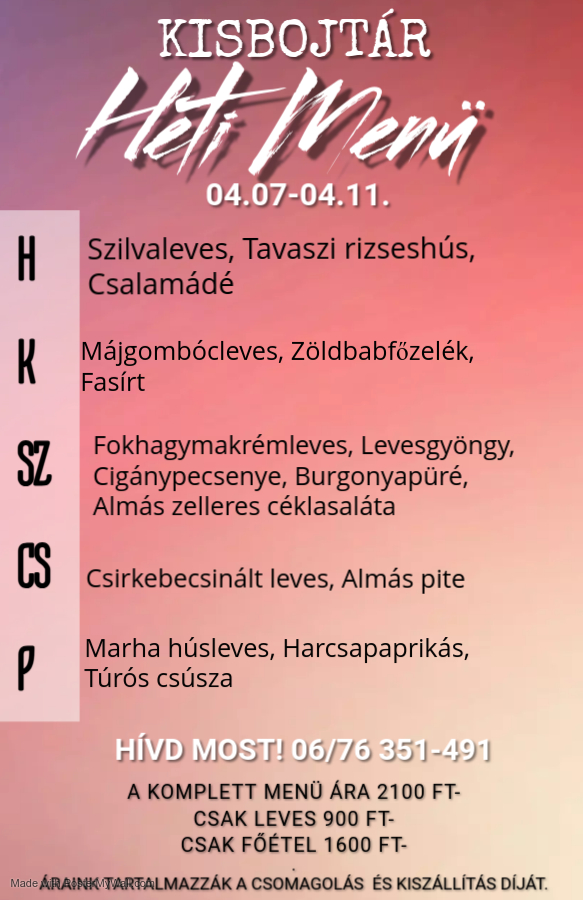 Napi menü 04.07 - 04.11.