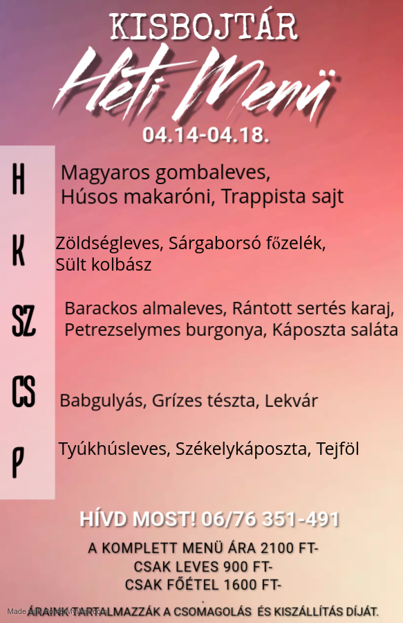 Napi menü 04.14 - 04.18.